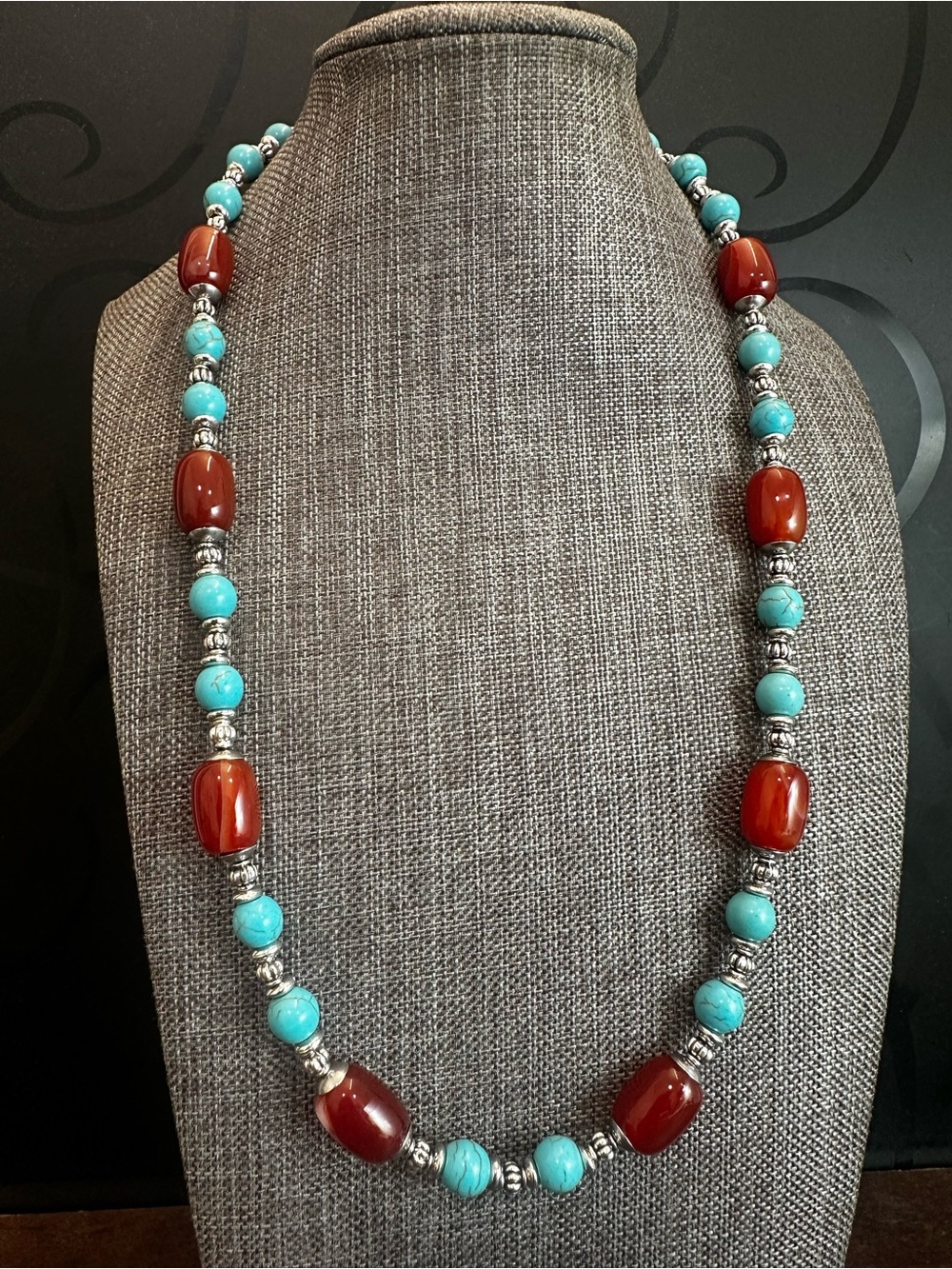 Turquoise and Carnelian Bead Necklace - Elegant Women’s Jewelry